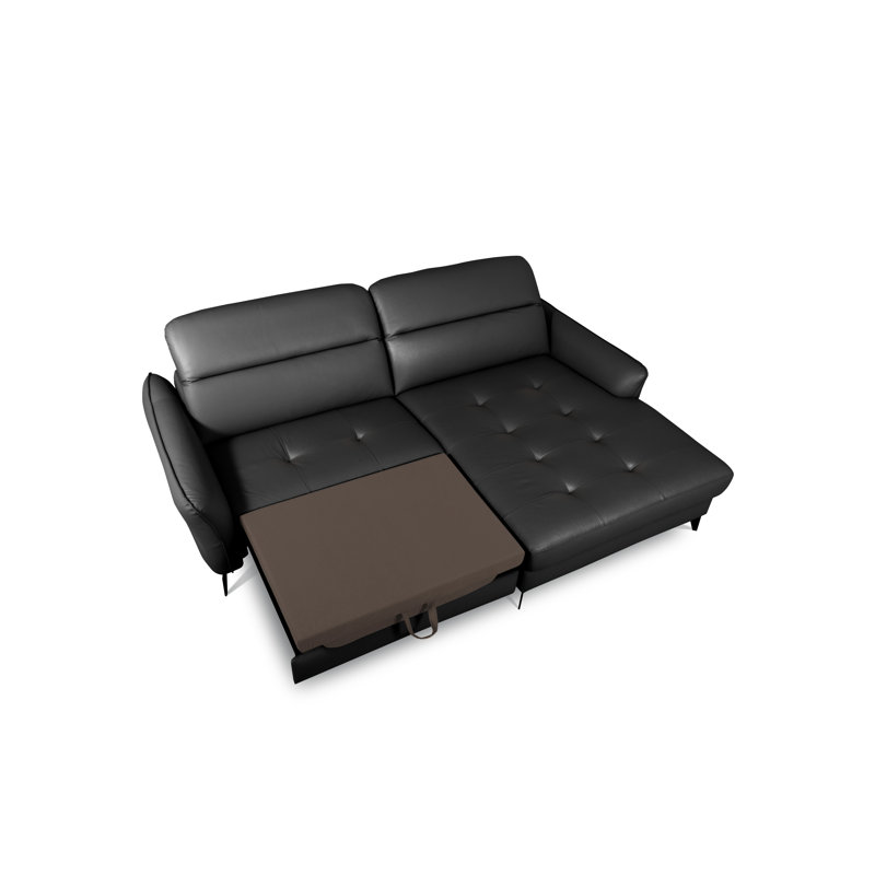Manchester Leather Corner Sofabed with Adjustable Headrests and Storage, Right Hand Facing, Black