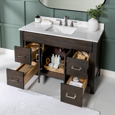 Ensemble de meuble-lavabo à simple cuve 49 "avec plateau en quartz doré Rydburgh