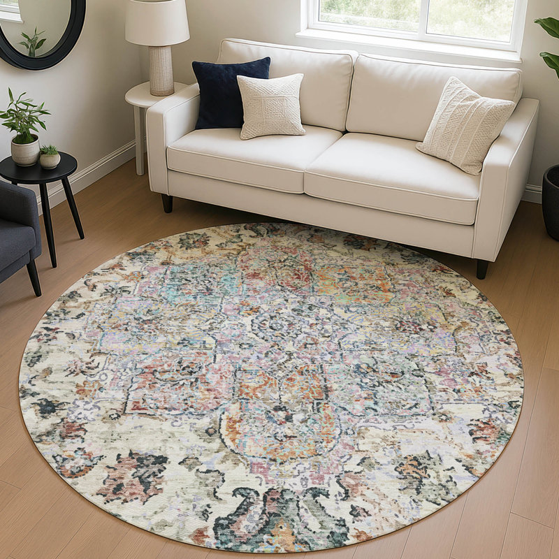 Tapis intérieur / extérieur lavable à la machine Jocelyn ACN2138 Global, Rond 8 pi