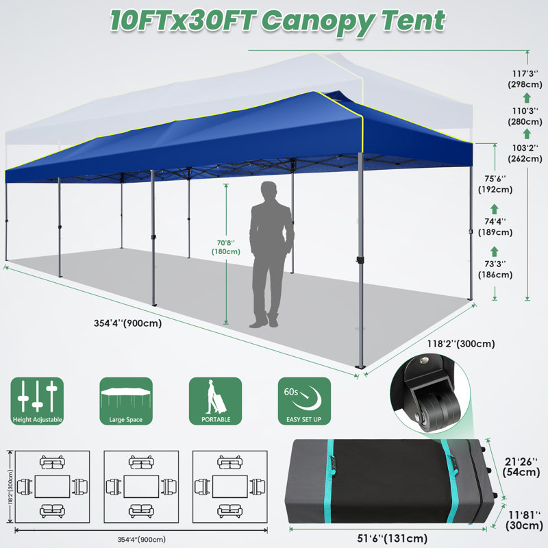 10x30 Pop Up Canopy, Waterproof Pop Up Canopy, Navy