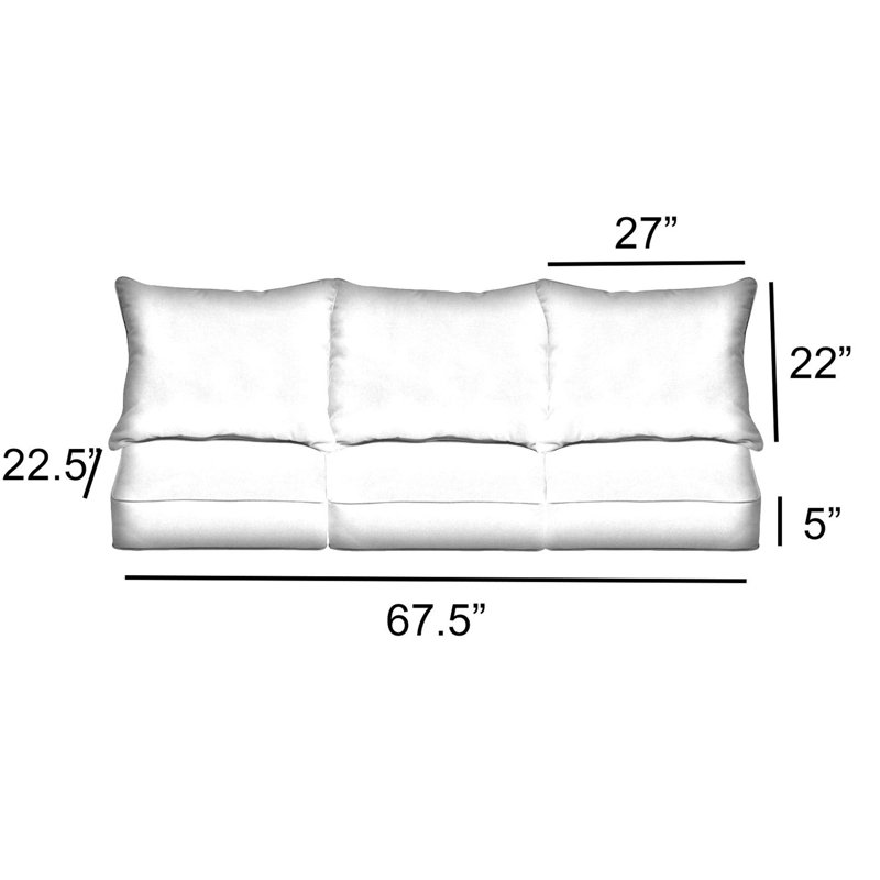 Sunbrella Outdoor Solid Deep Seating Sofa Pillow and Cushion Set, Sunbrella - Canvas Navy, 22.5 in W x 22.5 in D x 5 in H
