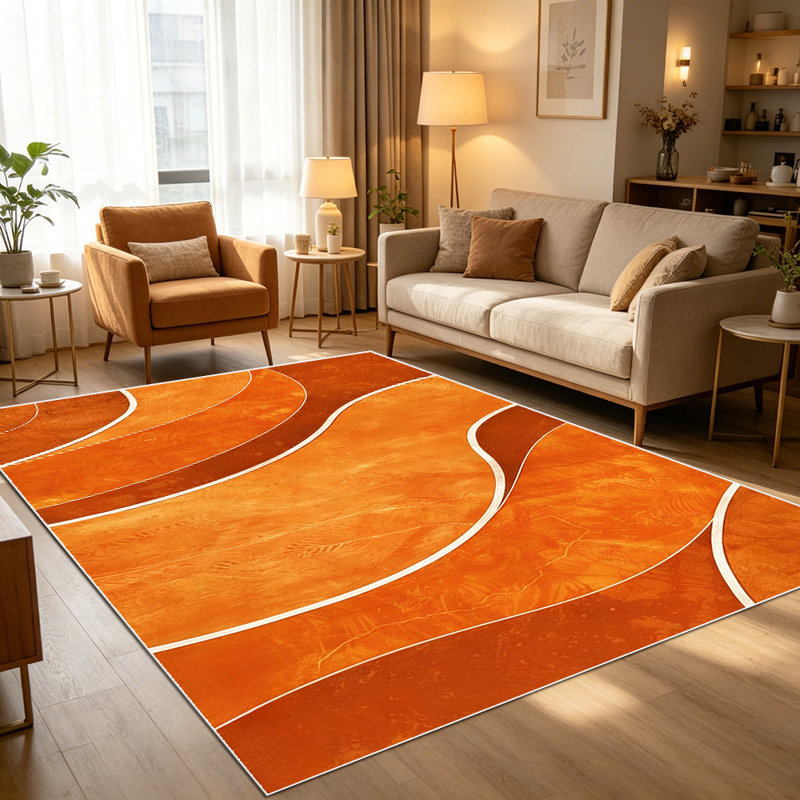 1PC Burnt Orange Wavy Swirl Abstract Geometric area rugs for Living Room, Soft and Comfortable, All-season, easy-care, machine washable Indoor floor mat, ideal for dining table, bedroom, entryway, kitchen, outdoor patio, hallway,...