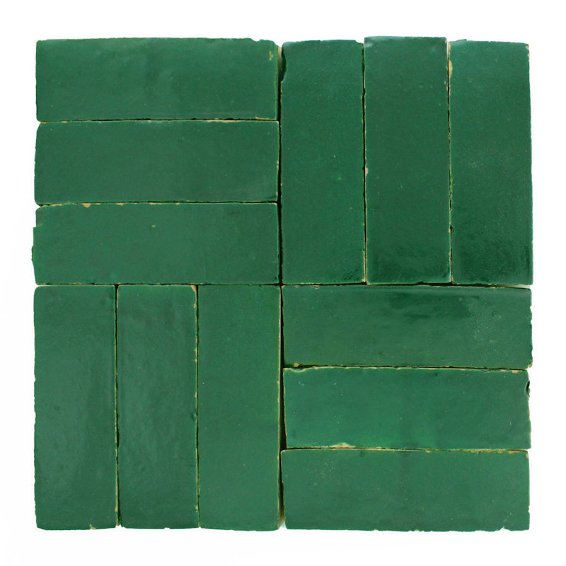 Carreau de mur marocain 5-1 / 2 "x 1-3 / 4" Moroccan Bejmat, Vert émeraude