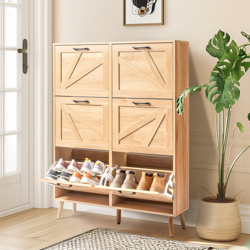 Wooden 6 Flip Drawers Shoe Cabinet, Natural