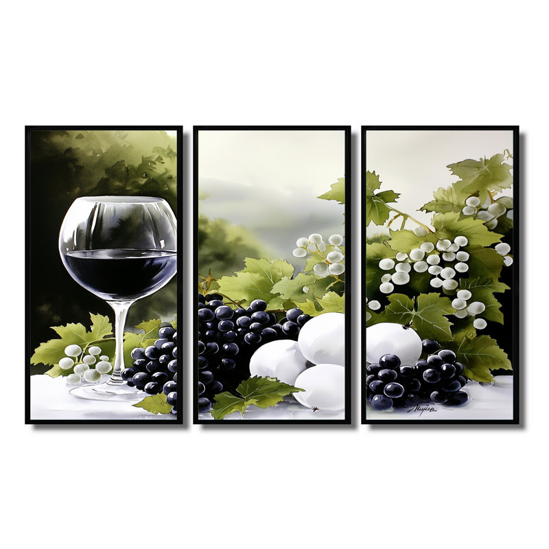 «Vineyard Harvest Wine And Grape II - Vineyard», ensemble de reproduction d'art mural, Reproduction avec cadre flottant, Noir