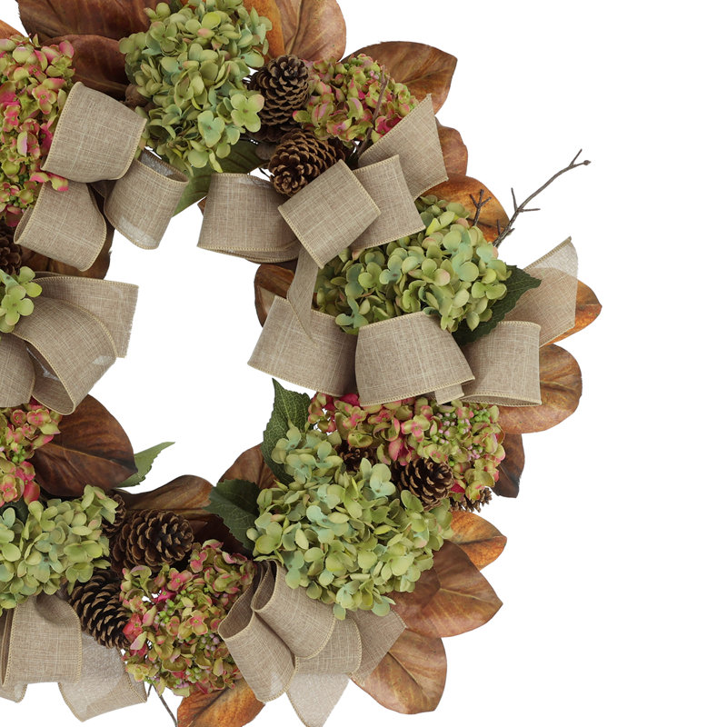 27" Fall Wreath with Hydrangeas and Pinecones