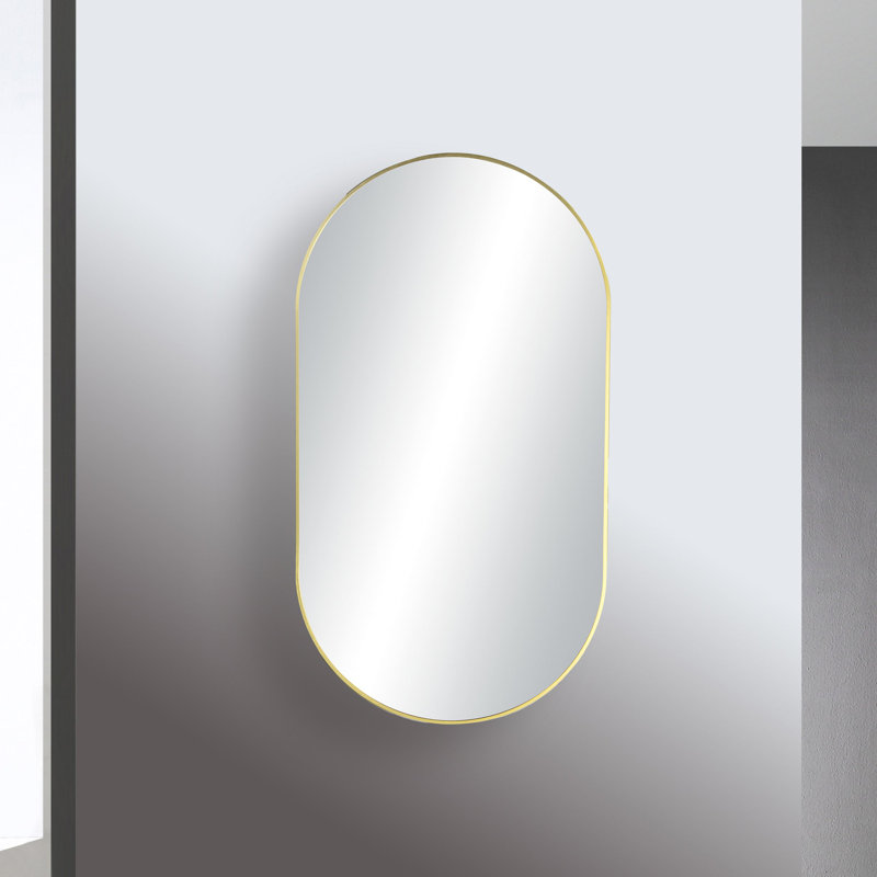 Premium Metal Frame Shatterproof Wall Mount Mirror - FM4, 36" x 20", Brushed Gold