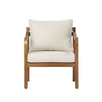 Rovik Modern Coastal Acacia Wood Outdoor Club Chair with Deep Seat and Cushions
