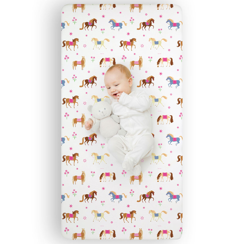 Wildkin Kids 100% Microfiber Crib Sheet – Soft, Breathable Fitted Sheet - Horses