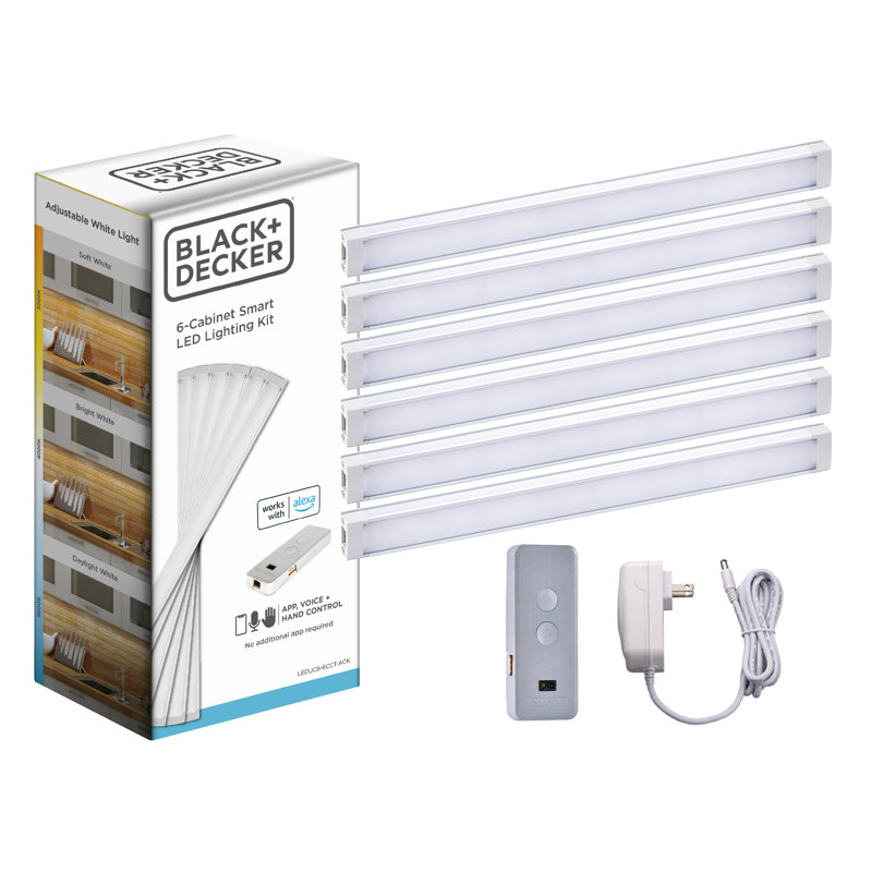 Black + Decker fonctionne avec l'ensemble d'éclairage intelligent sous l'armoire Alexa, DEL réglables, six barres de 9 po, blanc