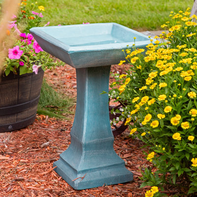 Simply Square Freestanding Glass Fibre Reinforced Concrete Outdoor Bird Bath