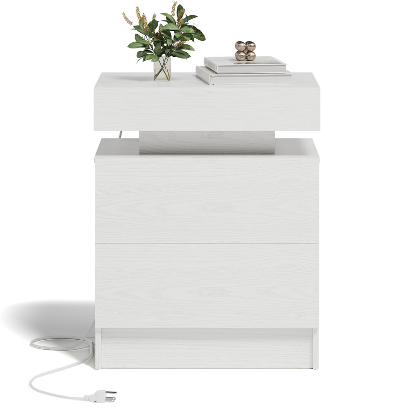 Table de chevet en bois avec station de charge Westerly, Blanc, 2