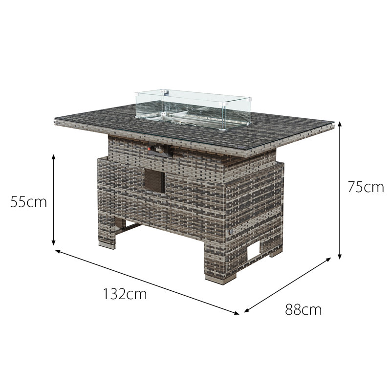 Malta Rattan 8 Seat Rising Firepit Corner Set in Grey Walnut