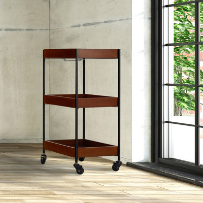 30.5''H Winona Mango Wood and Metal Storage Cart on Wheels