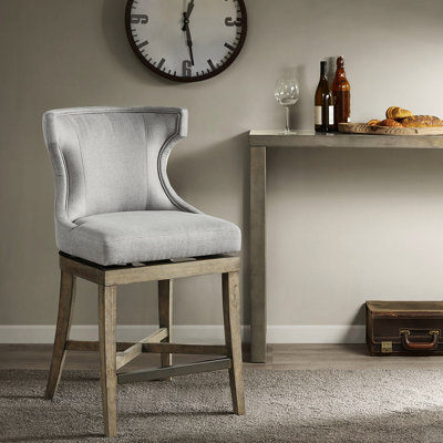 Counter Chair, 22.22"W X 24.12"D 39.76"H, Upholstery Chair With Piping Details, Solid Wood Legs, Grey Upholstery, 39.76"H