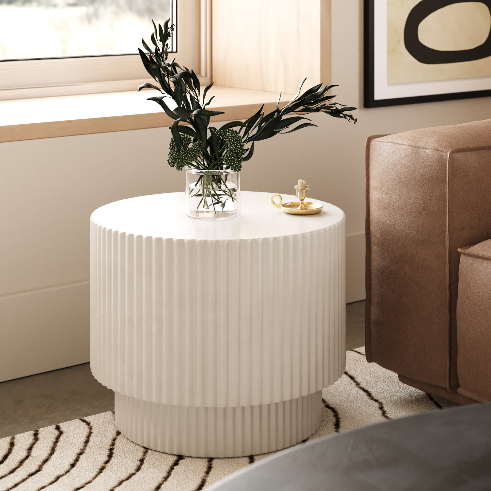Stanbridge - Modern Concrete End Table, White