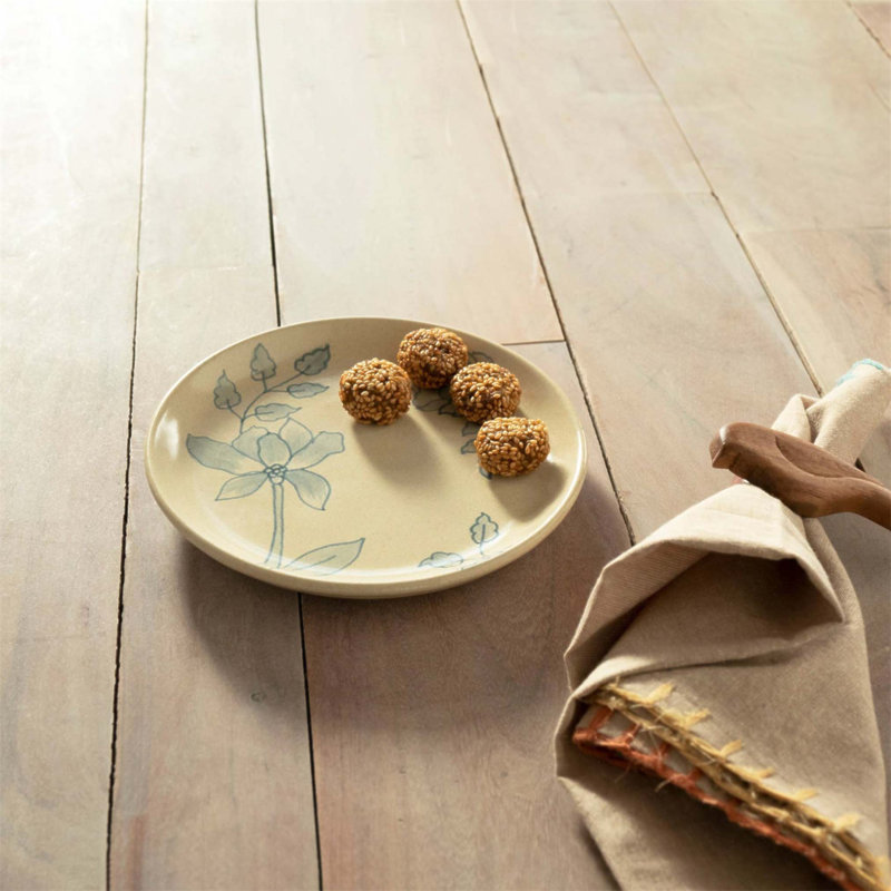 Off-White Round Ceramic Floral Print Side Plate – Elegant and Durable Dining Accent for Any Table Setting