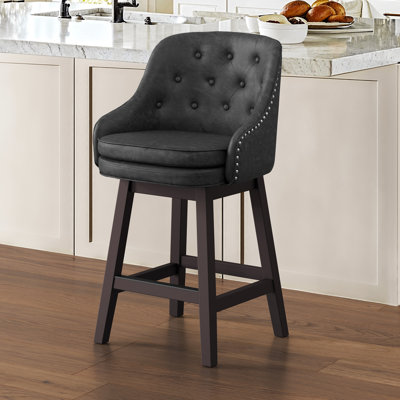 Chela Upholstered Button-Tufted Barstool with Solid Wood Frame