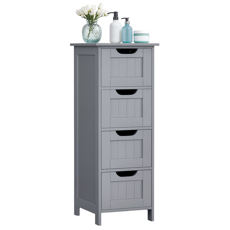 Freestanding Bathroom Storage Cabinet with Four Drawers, Light Grey