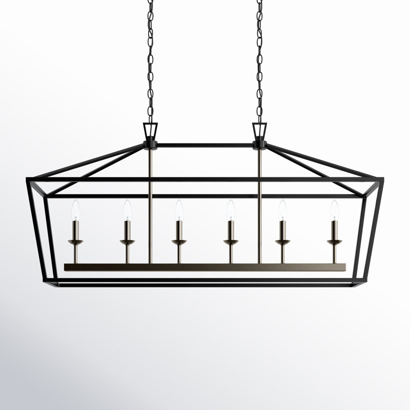 Hertford 6-Light Steel Dimmable Linear Chandelier , Polished Chrome/Black