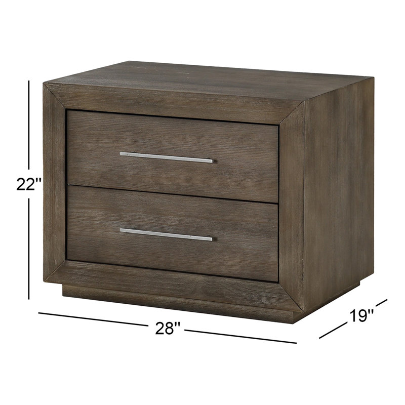 Table de chevet 2 tiroirs en bois massif brun 28 po Brooks