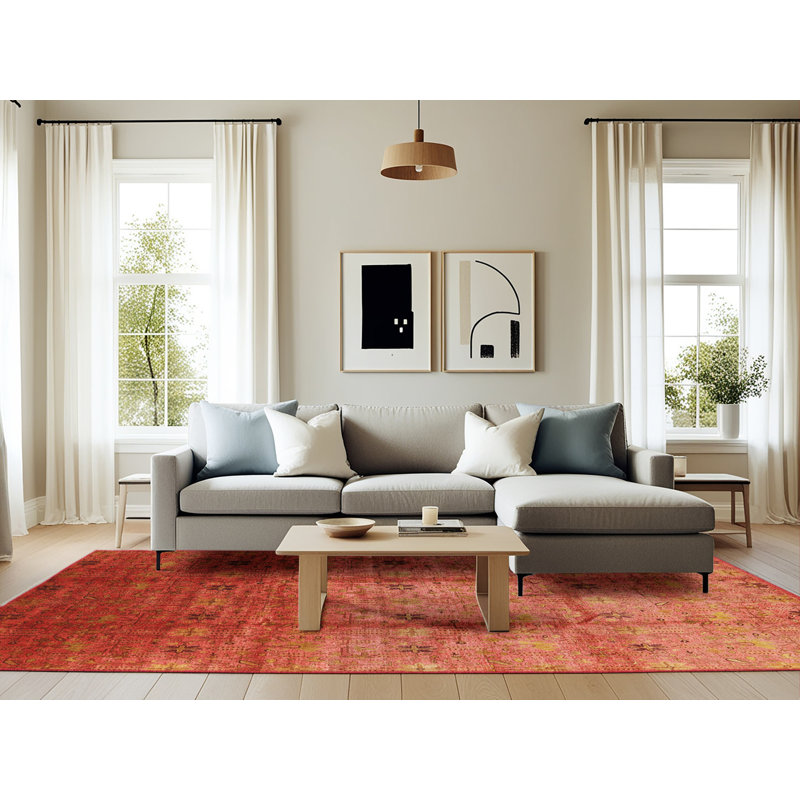 Tapis rouge à motif floral, Rectangle 6 pi x 9 pi