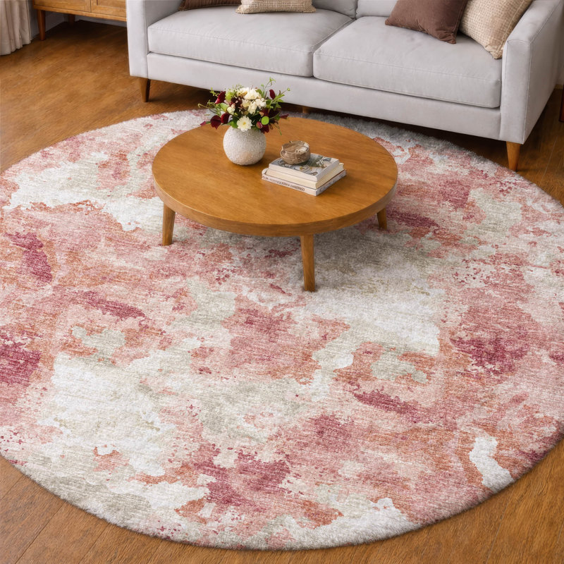 Premium Machine Washable Dream Shag ADS67 Soft Abstract Rug, Pink, 8' Round