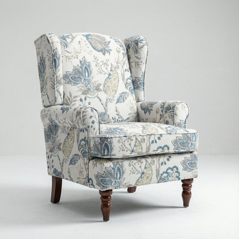 Fauteuil d'appoint moderne avec siège rembourré et pieds en bois rétro, motif floral pour le salon, la chambre à coucher ou le bureau