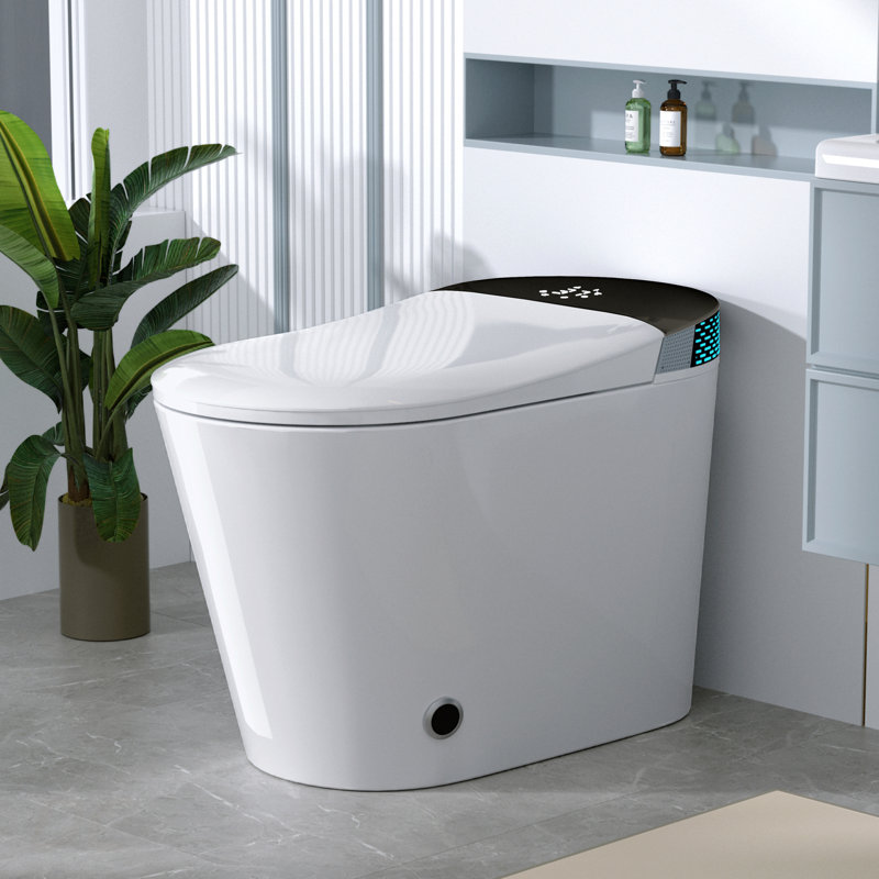 Modern Smart Toilet with Bidet Built In with Foot Kick,Tankless Toilets Auto Open/Close Lid with Dryer,ADA Comfort Height Heat Seat,Instant Warm Water,Power Outage and Flush ,White with Black Scre