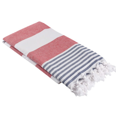 Marine Striped Peshtemal with Terry Cloth Lining, Luxe Bath or Beach Turkish Towel Made from 100% Organic Cotton , 68” x 37”
