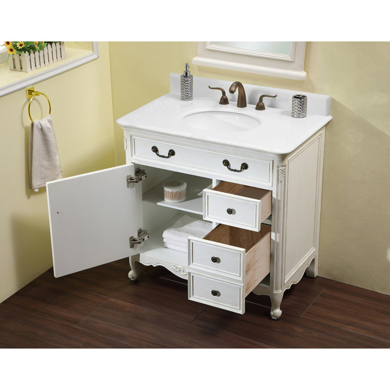 Ensemble de meuble-lavabo simple 36 po Angelique, Blanc antique, Blanc pur