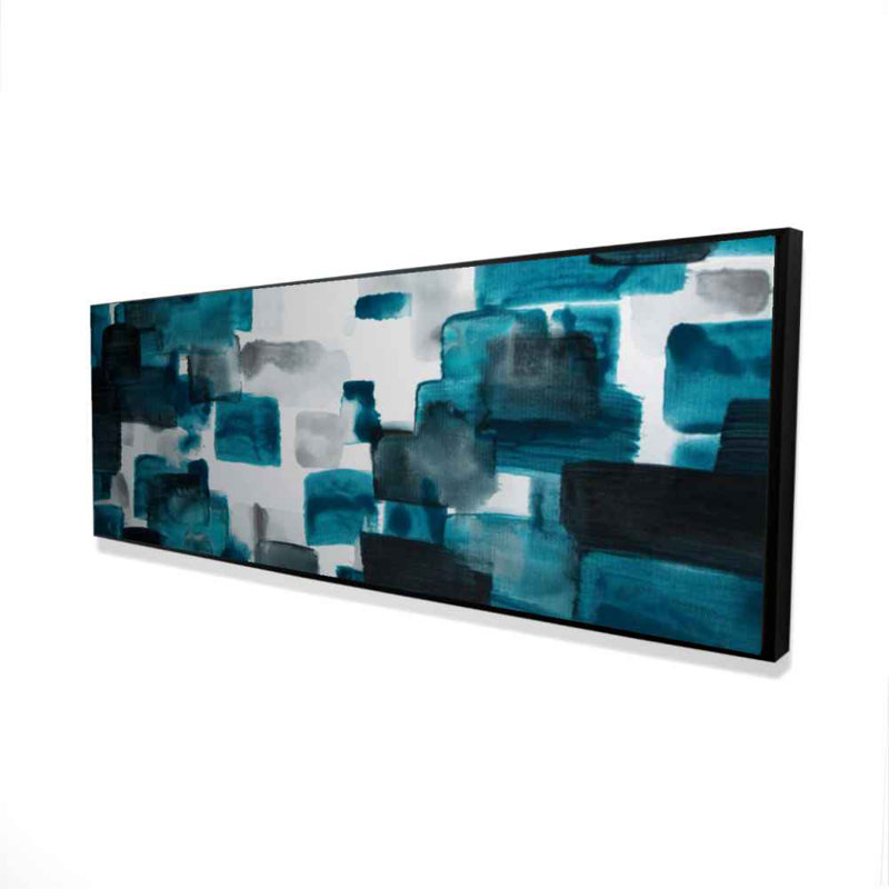 Turquoise and Gray Shapes - Modern Framed Canvas Decor