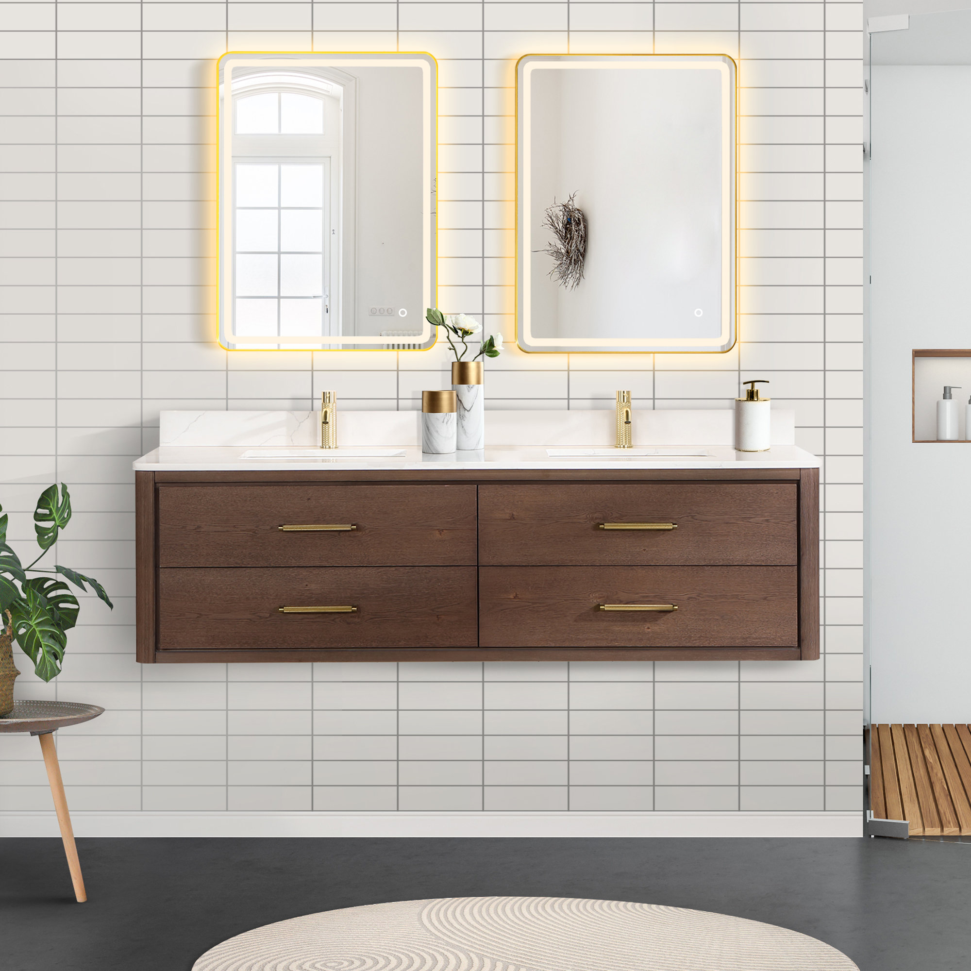 Cristo 72'' Double Bathroom Vanity, Dark Brown Oak