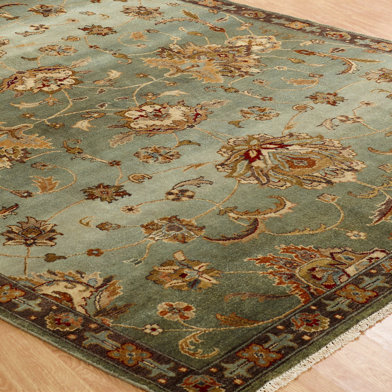 Bleu de laine noué à la main oriental Tapis décoratif/or, Tapis de couloir 2 pi 6 po x 8 pi
