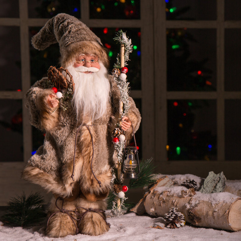 Debout père noël Faux Fur Figurine, H 18,11 po x l 7,87 po x P 5,91 po