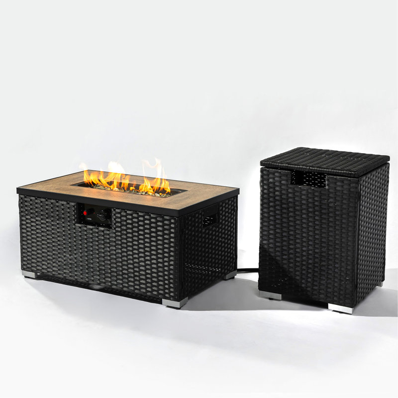 Table de feu avec support pour réservoir de propane, plateau de table en céramique, 14,57 po Hauteur du colis, poids de la table: 57,29 lb, plateau, profondeur: 30,61 po