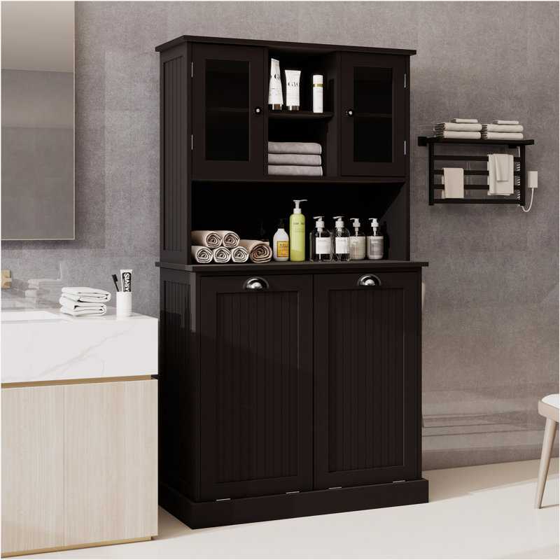 Armoire de salle de bain autoportante Beto avec 2 tablettes réglables, Noir