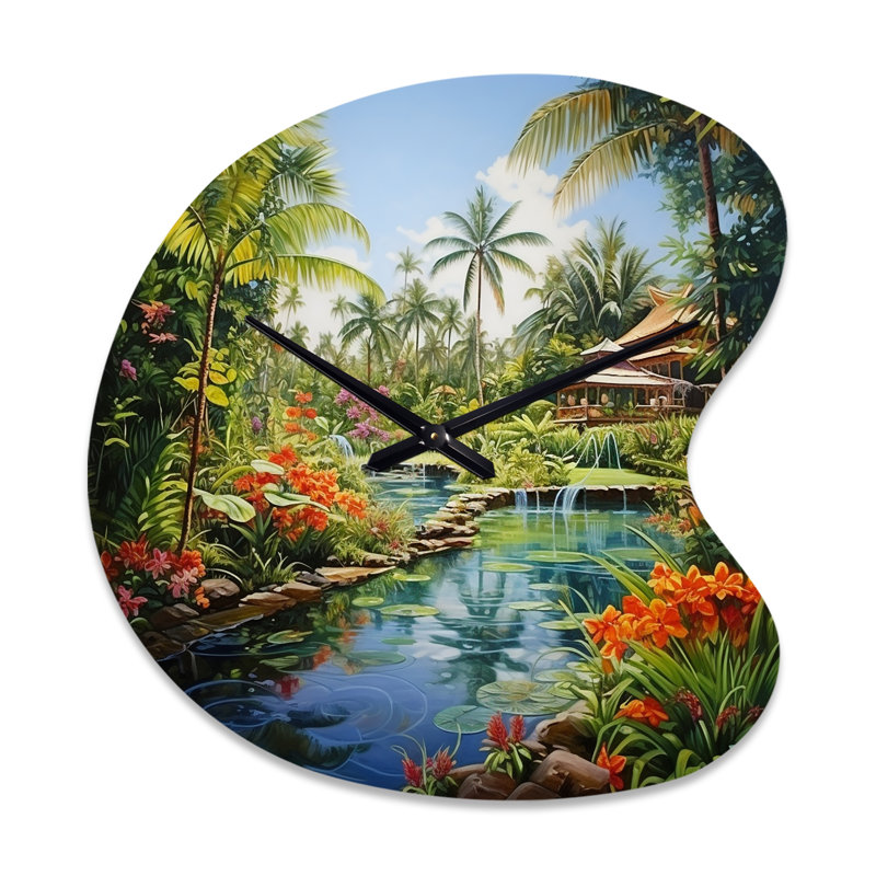 Bali Bliss Landscape II - Art asiatique, horloge murale asymétrique, Petit