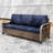 Outdoor Patio Brown Wicker Wood Grain Armrest Dining 3-Seat Sofa with Cushion-846222946