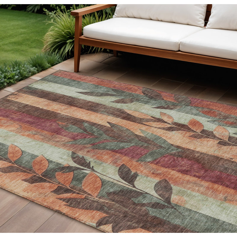 Tapis extérieur lavable floral 10 pi x 14 pi en terre cuite et sauge