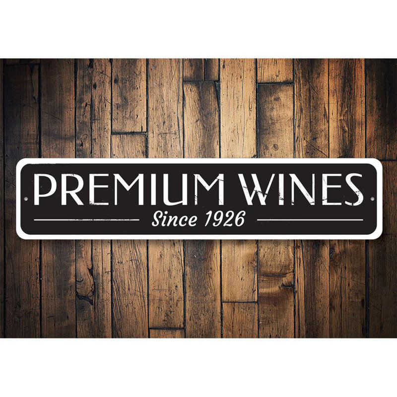 Enseigne en aluminium Premium Wines, H 4 po x l 18 po x P 0,04 po