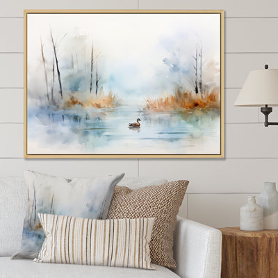 " Duck In The Misty Pond At Dawn Watercolor I "