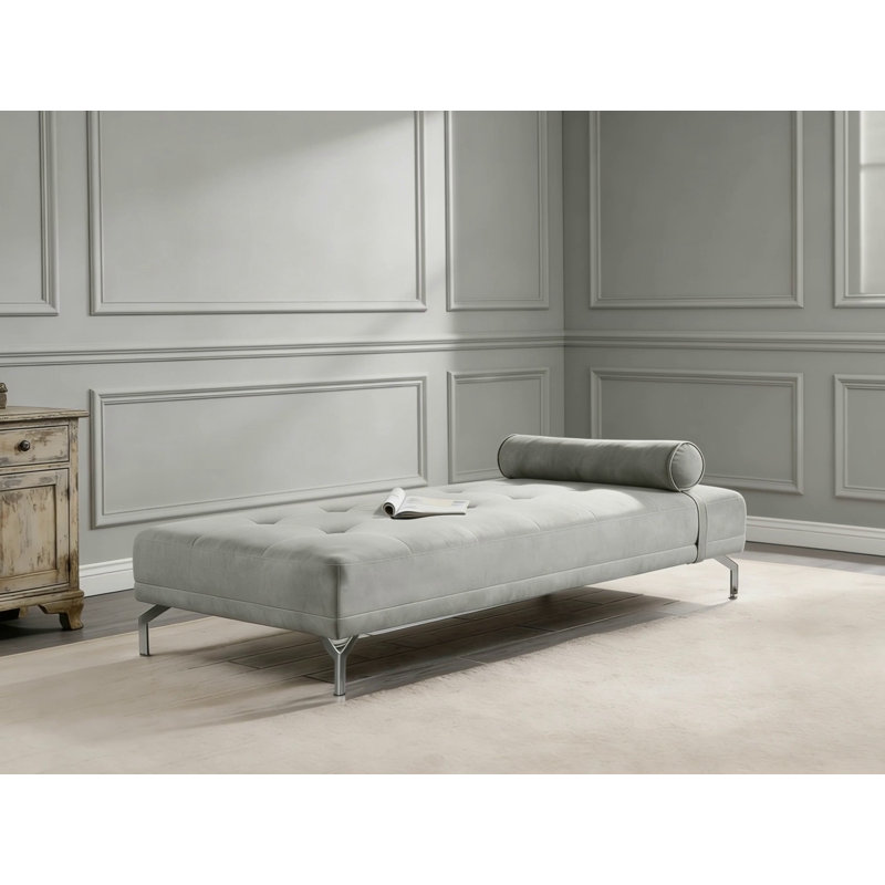 Canapé-lit en velours avec coussin Melange, gris, parfait pour le confort et la polyvalence de tout espace de vie