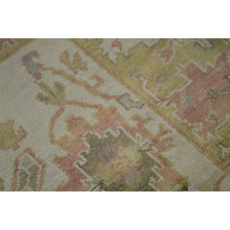 Hand-Knotted High-Quality Tan and Green Area Rug