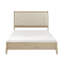 Lit double classique avec tête de lit tapissier en similicuir beige, conception à boutons et rails inclus Taille dans le style, pour la chambre à coucher