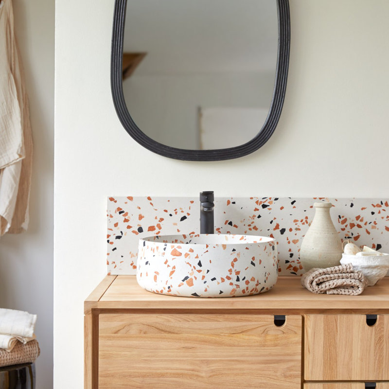 Milos Round Brown Premium Terrazzo Bathroom Sink, Brown