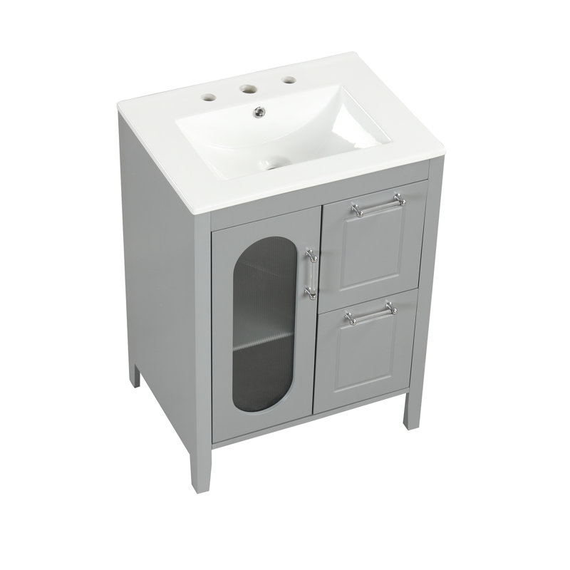 Ensemble de meuble-lavabo simple 24 po avec plateau Eman, Gris