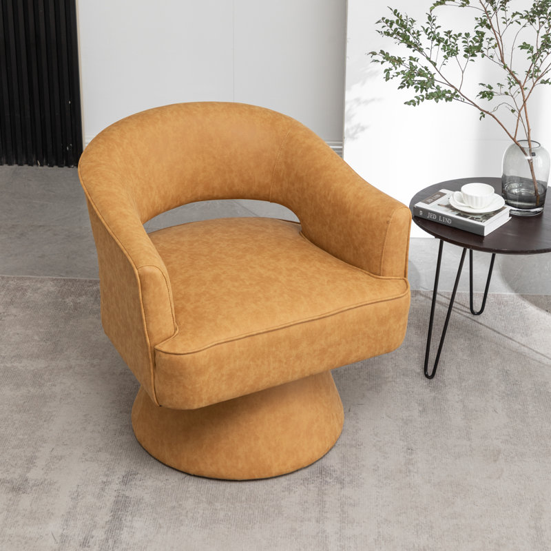 Kiersten Faux Leather Swivel Barrel Chair, Yellow Faux Leather, 1