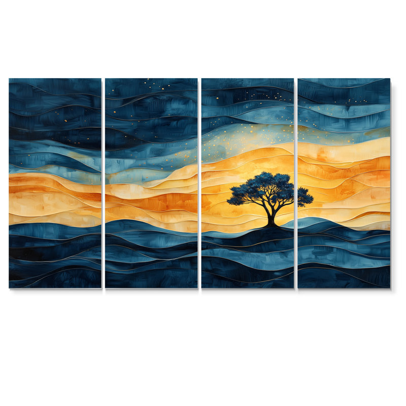 «Blue Desert Survivor Tree of Life III», ensemble d'art sur toile arbre de vie, H 32 po x l 64 po