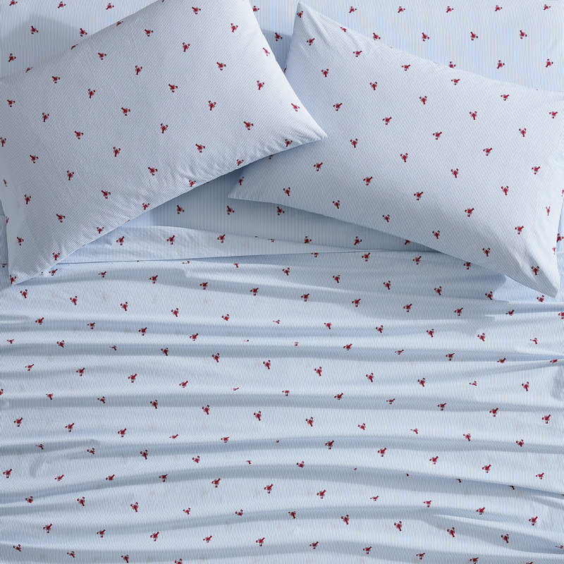 Bradford 200 Thread Count Breathable Cotton Percale Sheet Set, Twin XL Sheet Set with 1 Pillowcase, Lobster Walk